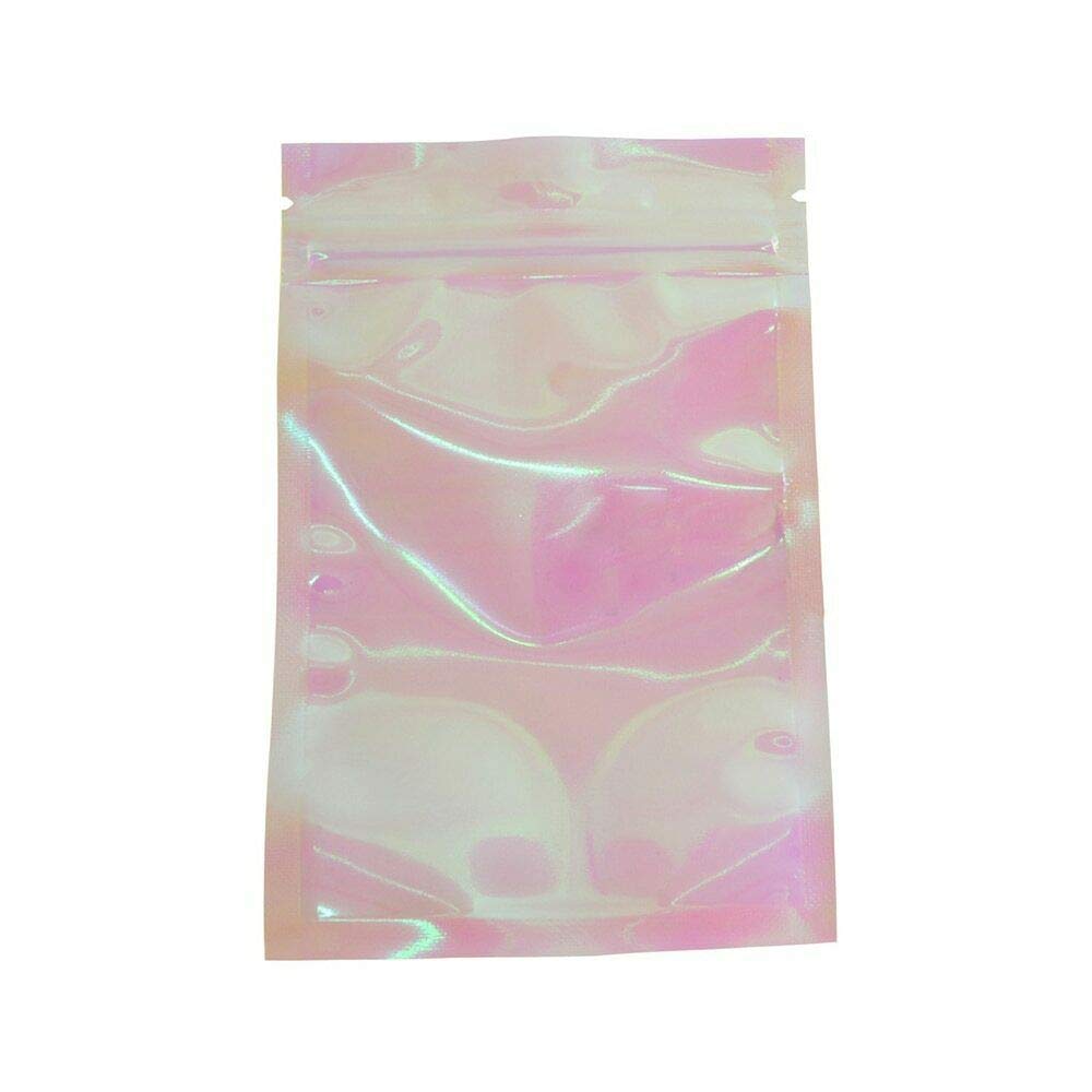 100Pcs Holographic Clear Ziplock Bags Iridescent Pouches with Tear Notch Food Packing Packaging Pouches Smell Proof Bags Storage Pouches 3.3×5.1in (8.5×13cm)