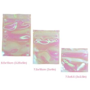 100Pcs Holographic Clear Ziplock Bags Iridescent Pouches with Tear Notch Food Packing Packaging Pouches Smell Proof Bags Storage Pouches 3.3×5.1in (8.5×13cm)