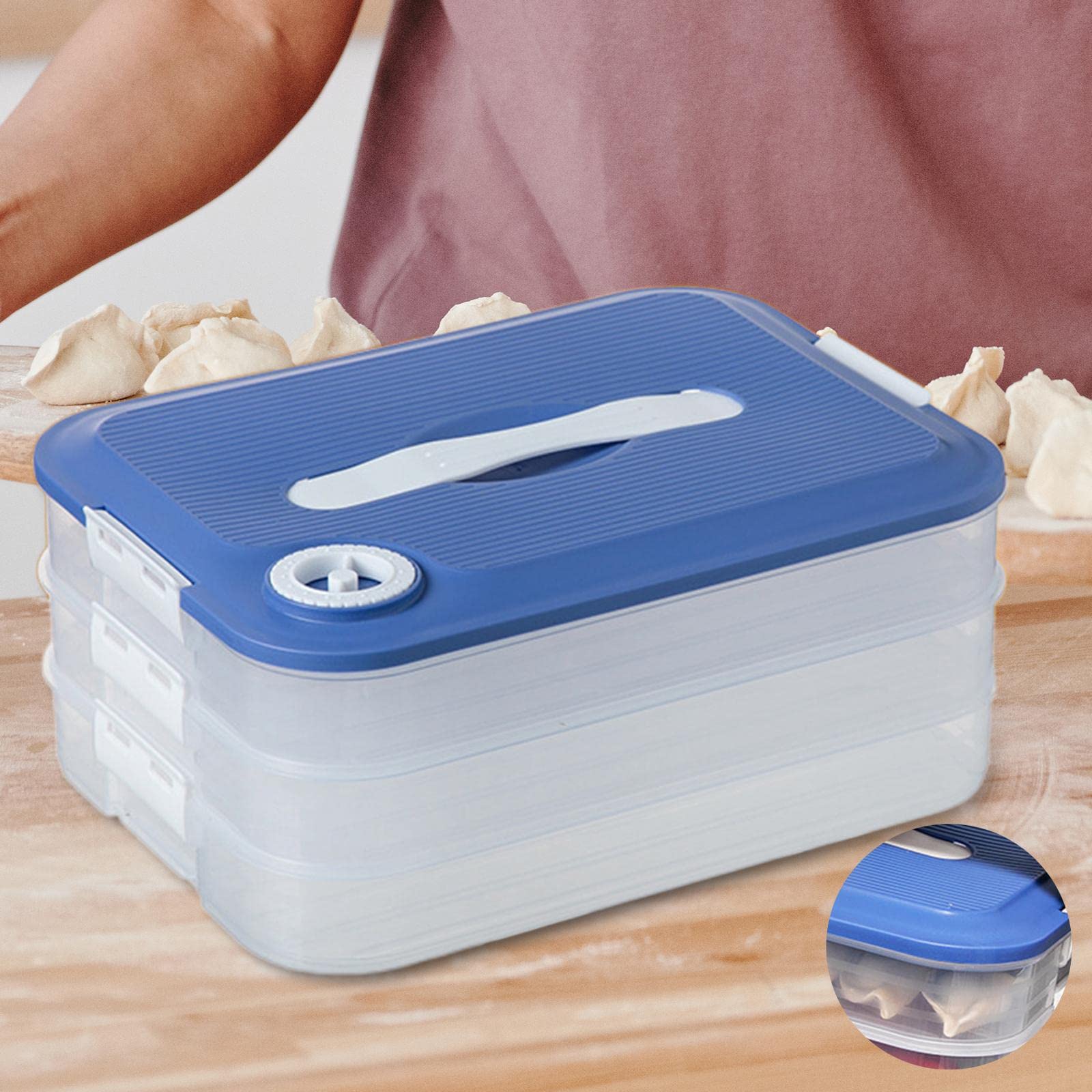 IEUDNS Refrigerator Dumplings Organizer Dumplings Organizer Excellent Seal Protection Portable Handle Stackable Convenient Food Storage Box , three floors