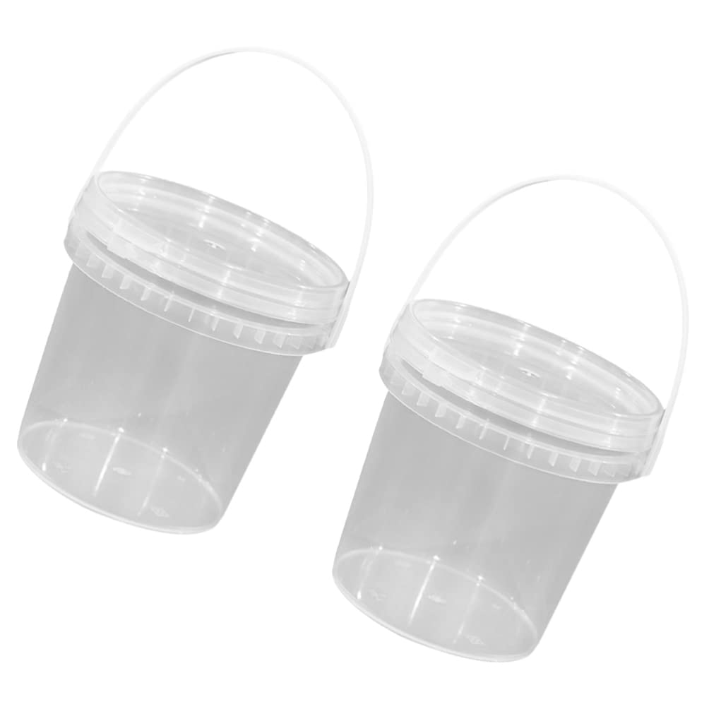 DOITOOL 2Pack Clear Plastic Bucket with Lid and Handle (1L) Ice Cream Tub with Lids, Food Grade Round Plastic Pail Container with Lid, Freezer Food Storage Containers