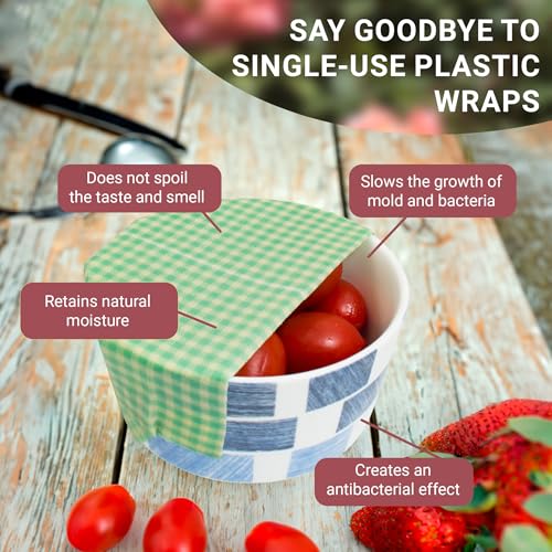 EZGOODZ Reusable Beeswax Wrap S, M, L. Pack of 3 Beeswax Food Wraps. Washable Reusable Wax Food Wrap with Blue Bee Print. Organic Bee Wax Paper Food Wrap for Sandwiches. Wax Wraps for Food Reusable