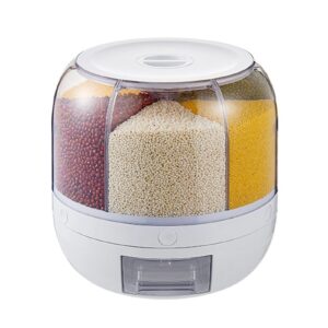 rice dispenser, 6 grids rotating pp cereal dispenser with removable lid space saving, household rice container storage dry food sealed storage kitchen organization for grains, beans, rice(10kg)