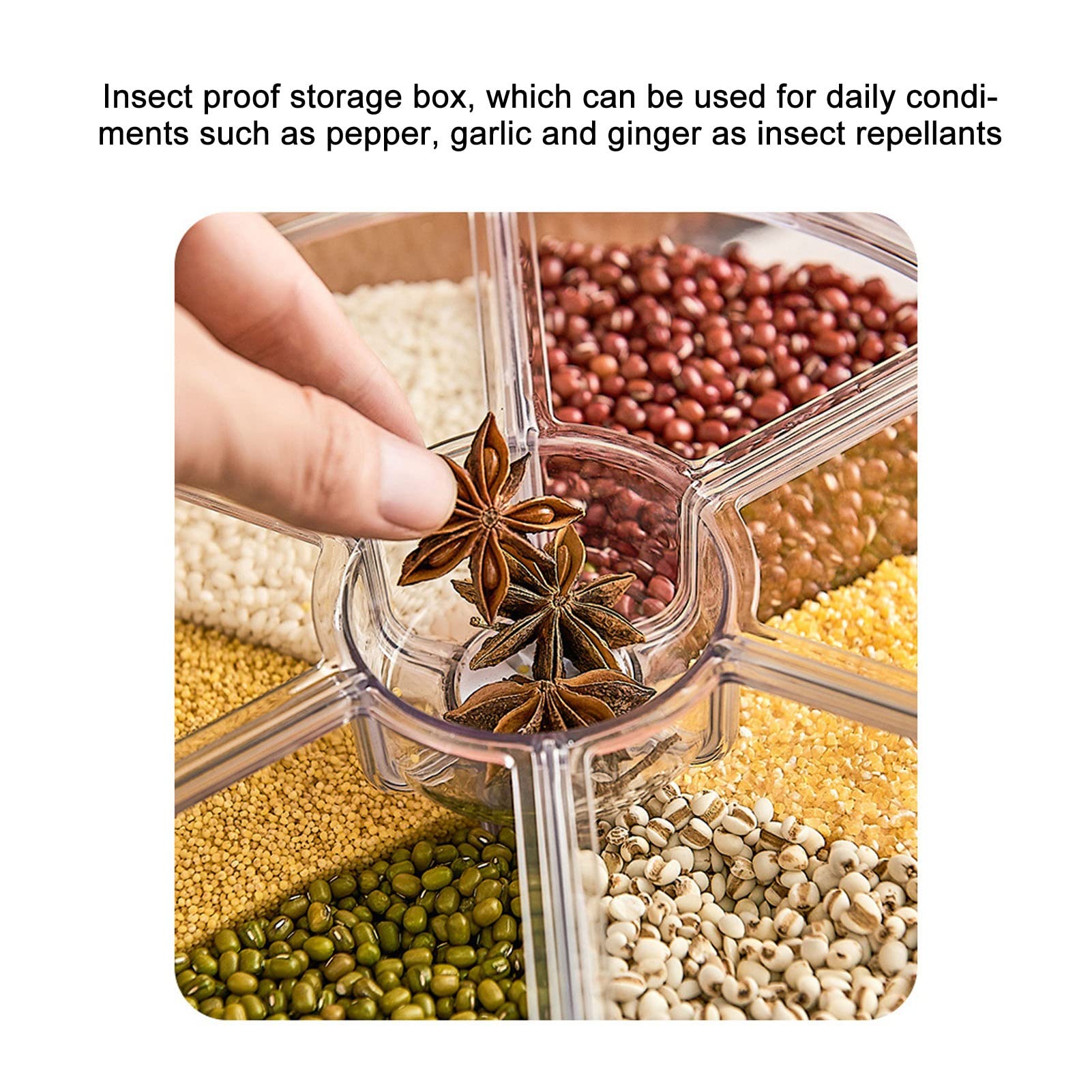 Rice Dispenser, 6 Grids Rotating PP Cereal Dispenser with Removable Lid Space Saving, Household Rice Container Storage Dry Food Sealed Storage Kitchen Organization for Grains, Beans, Rice(10KG)