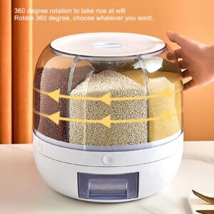 Rice Dispenser, 6 Grids Rotating PP Cereal Dispenser with Removable Lid Space Saving, Household Rice Container Storage Dry Food Sealed Storage Kitchen Organization for Grains, Beans, Rice(10KG)