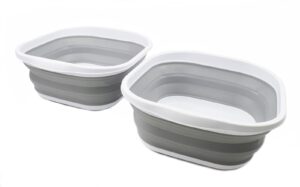 sammart 10l set of 2 collapsible tub - foldable dish tub - portable washing basin - space saving plastic washtub (white/grey)