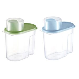typutomi 2pcs rice storage bin, 1.9l cereal storage container food airtight container with pouring spout abd measuring cup for oatmeal, grain, pasta, flour, dog cat food canister(blue&green)