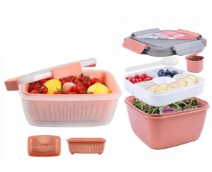 shopwithgreen 52 oz to go salad container lunch container, bpa-free, berry boxes keep fresh produce saver food storage containers with leak-proof lids - clear, 68oz,microwave safe (pink)