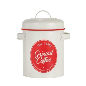 amici home fair trade metal coffee canister | white/red storage container with handles | 64 ounce capacity | coffee canister with lid for kitchen countertop