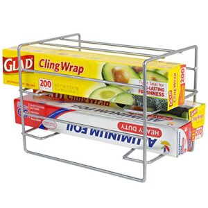 Home Basics W 3 Tier Heavy Duty Kitchen Countertop or Cabinet Organizer for Food Wrap, Foil, Wax Parchment Paper, Plastic Bags, Silver