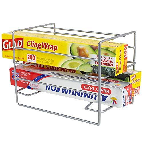 Home Basics W 3 Tier Heavy Duty Kitchen Countertop or Cabinet Organizer for Food Wrap, Foil, Wax Parchment Paper, Plastic Bags, Silver
