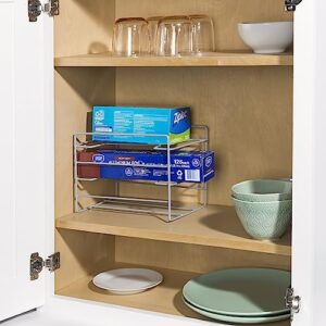 Home Basics W 3 Tier Heavy Duty Kitchen Countertop or Cabinet Organizer for Food Wrap, Foil, Wax Parchment Paper, Plastic Bags, Silver