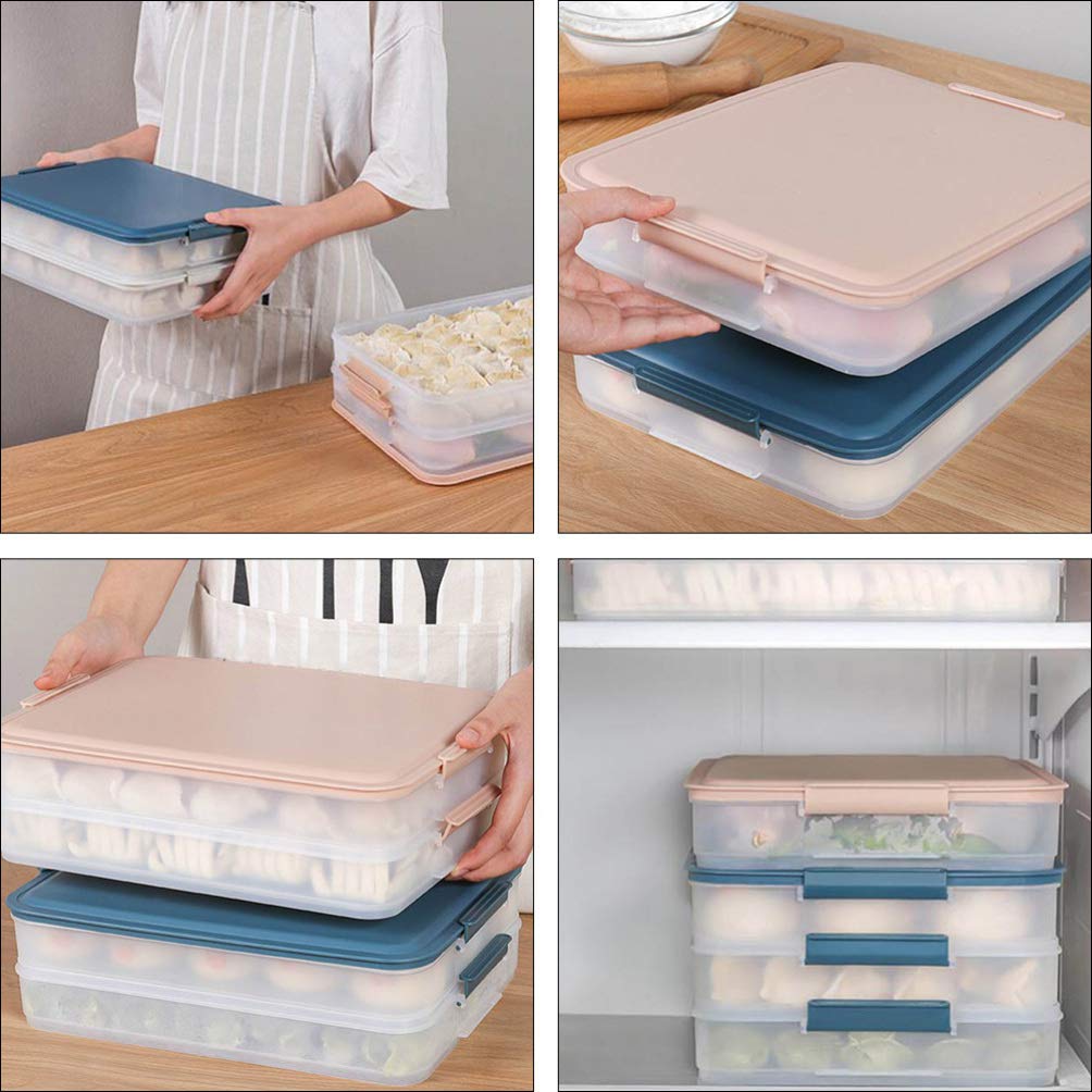 Refrigerator Food Organizer Plastic Food Storage Containers Dumpling Box Food Freezer Box Keep Fruits Vegetables Meat And More Kitche Fridge Freezer (Ink blue) Refrigerator Food Containers