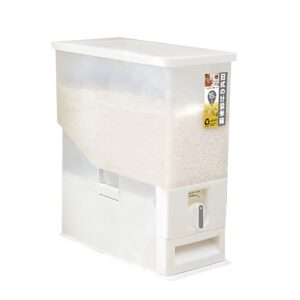 Fetcoi Rice Dispenser Container, 33 Lbs Cereal Storage Container Bin with Lid, Measurable Dispenser Sealed Storage Box Dry Food Dispensers for Rice Flour Bean Grain, White
