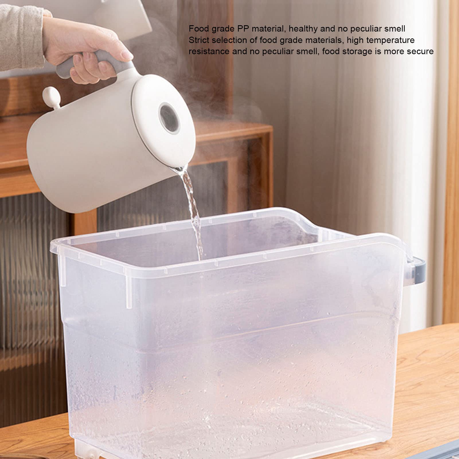 Food Container, 10KG Large Food Grade PP Transparent Thickened Rice Container 7.2x15.2x8.3in Grain Storage Box with Slide Cover, Sealed Dustproof Rice Storage Container for Rice Flour Cerea(grey)