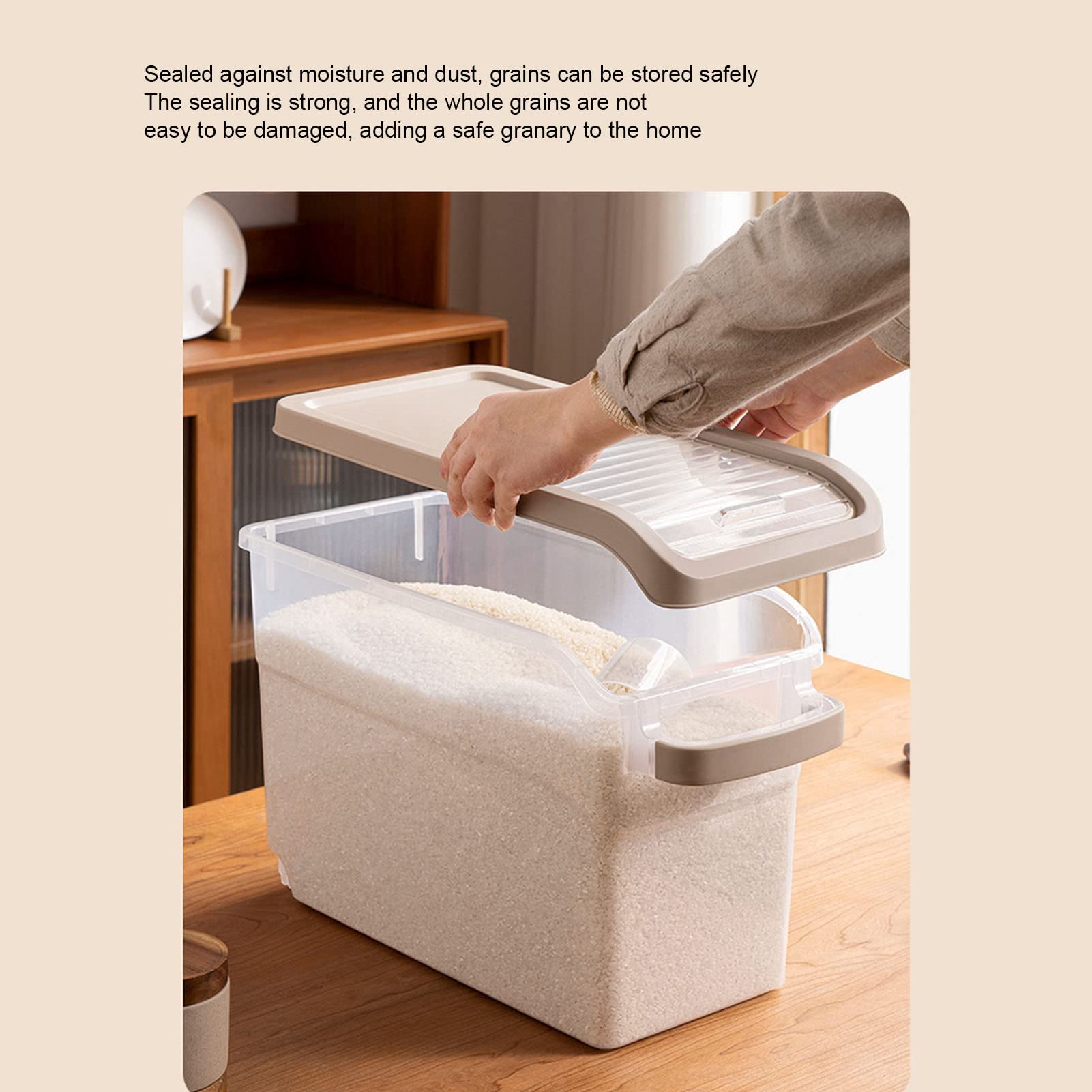Food Container, 10KG Large Food Grade PP Transparent Thickened Rice Container 7.2x15.2x8.3in Grain Storage Box with Slide Cover, Sealed Dustproof Rice Storage Container for Rice Flour Cerea(grey)