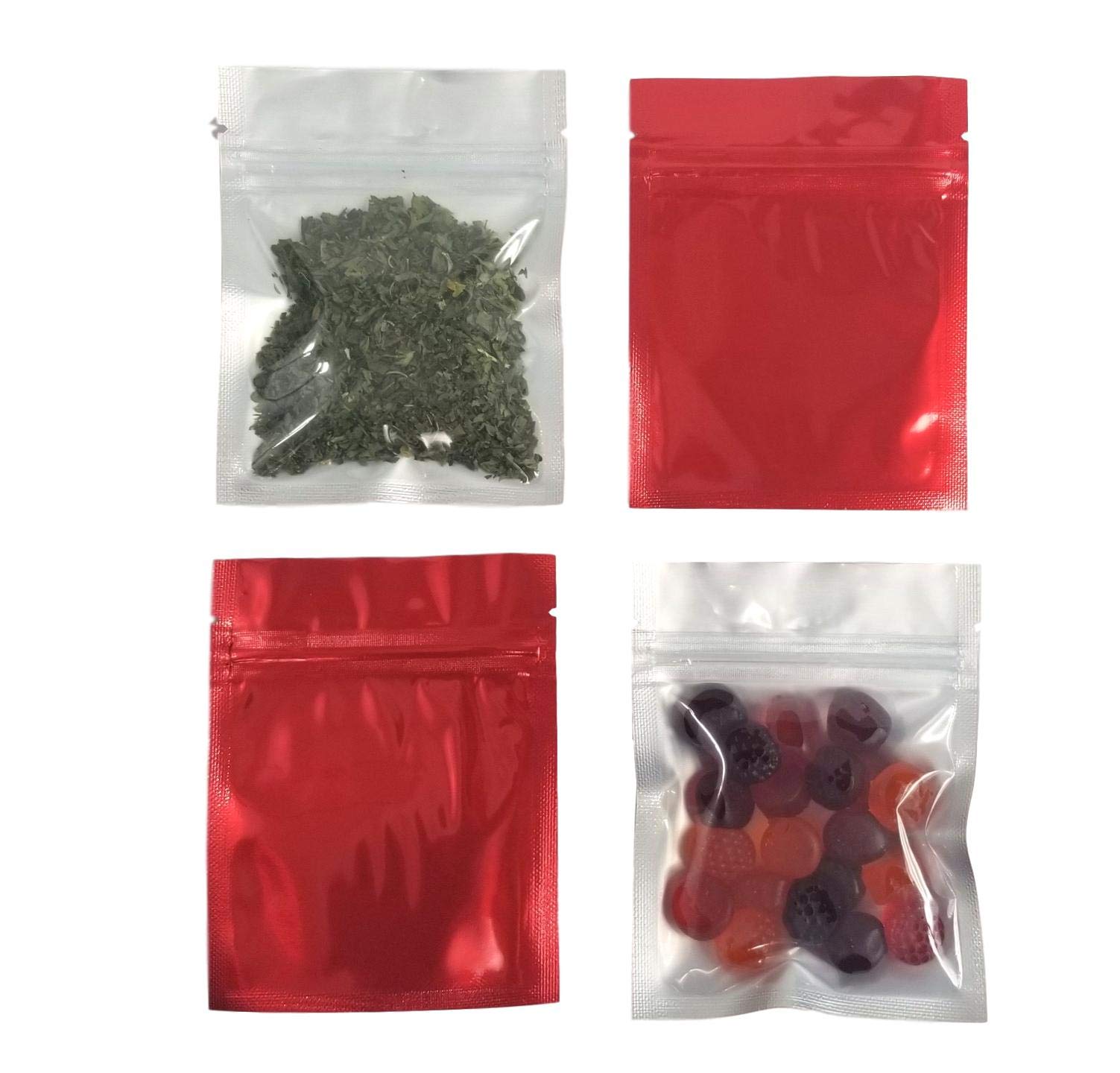 Clear Front Resealable Red Mylar Bags - 5 Mil - 3.5" x 4.5" Zip Seal Heat Sealable Odor Proof Pouch for Herbs Food Vitamins Gummies Snacks Storage Container (100 or 3000) (100)