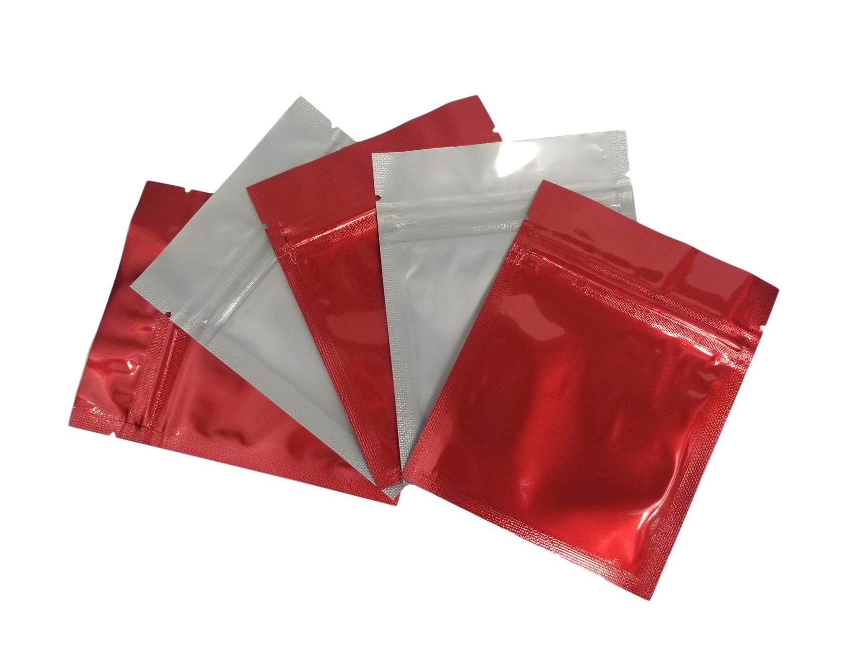 Clear Front Resealable Red Mylar Bags - 5 Mil - 3.5" x 4.5" Zip Seal Heat Sealable Odor Proof Pouch for Herbs Food Vitamins Gummies Snacks Storage Container (100 or 3000) (100)