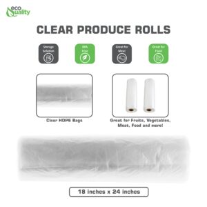 EcoQuality 18" x 24" Plastic Produce Bags on a Roll 250 Bags/Roll - Food Storage Bags, Clear Plastic Bags for Vegetables, Food, Fruits, Bread, Pet Waste Bags, Grocery Bags, Supermarket Bags (12)