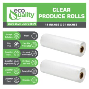 EcoQuality 18" x 24" Plastic Produce Bags on a Roll 250 Bags/Roll - Food Storage Bags, Clear Plastic Bags for Vegetables, Food, Fruits, Bread, Pet Waste Bags, Grocery Bags, Supermarket Bags (12)