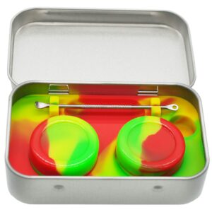 vitakiwi Portable 5ml Wax Silicone Containers Jars Non-stick with Stainless Steel Spoon and Tin Carrying Box, Multi-color (Set of 5)