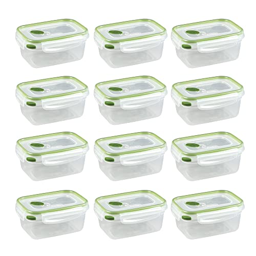 Sterilite Ultra-Seal 4.5 Cup Rectangle, Airtight Food Storage Container, Latching Lid, Microwave and Dishwasher Safe, Clear With Green Gasket, 12-Pack