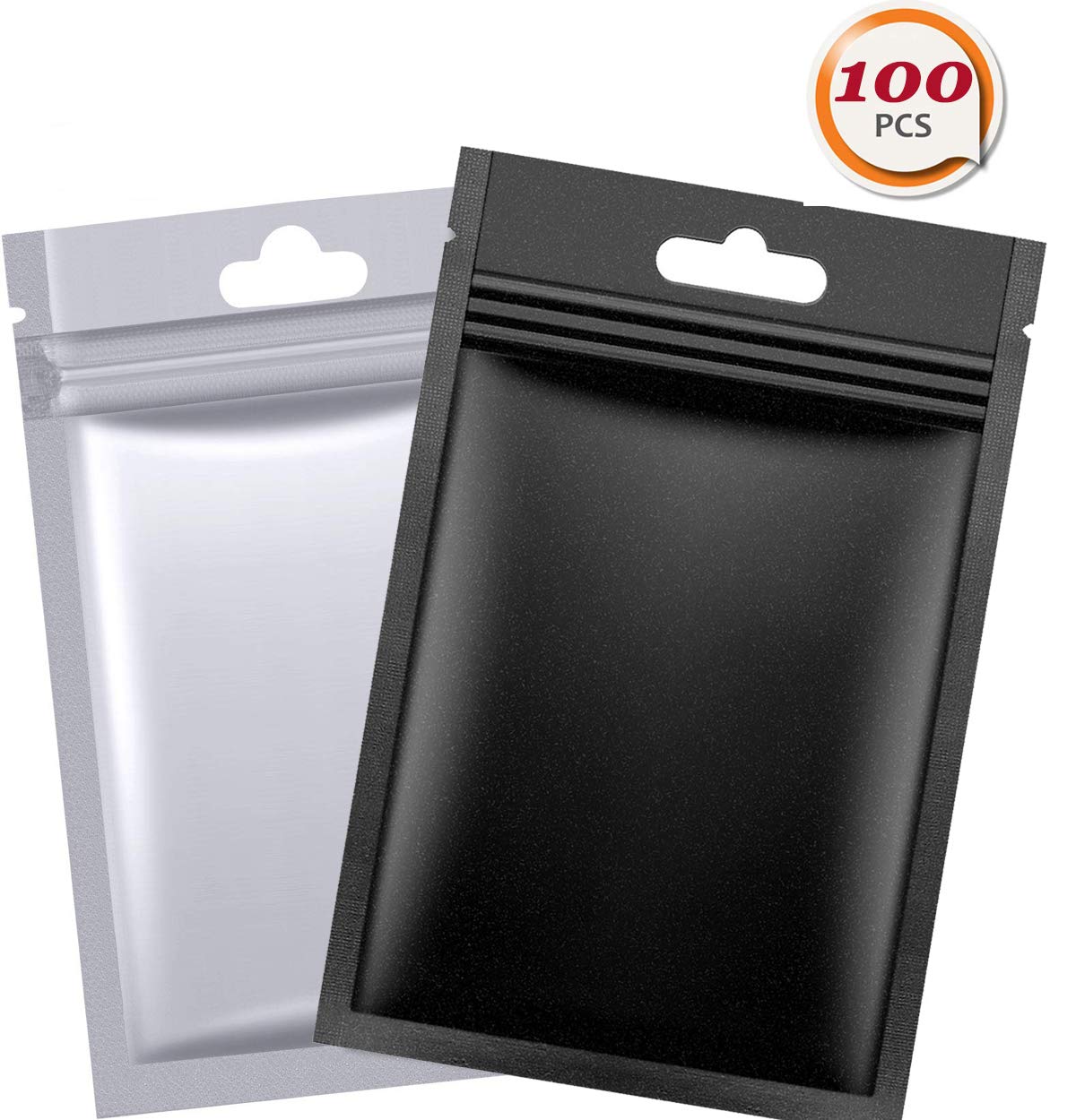 WEKOIL 100 Pack Mylar Zip Lock Bags Aluminum Foil Bags 3.5x6 Inch Sample Packaging Zipper Wrap Heat Seal Resealable Tear Notch Mylar Bags Pouch Food Storage Bags,Black