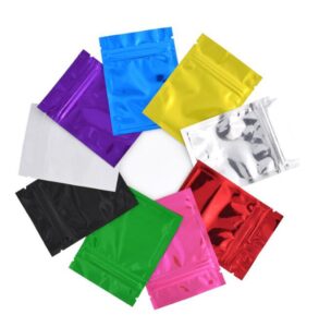 100 pieces colorful self sealing zip mylar packing pouch storage food accessory snack package bags heat seal tear notches aluminum foil wholesale food grade pouches (color random) (7.5x6.5cm)