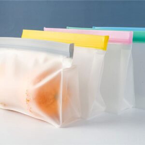 jankow 10 pcs peva transparent reusable food storage zipper bags, bpa free flat freezer bags (5 x 700ml + 4 x 350ml) resealable lunch bag for meat fruit veggies. (10pcs big*2 medium*4 small*4)