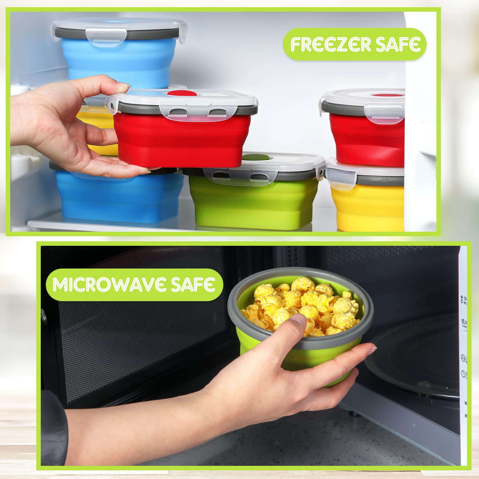 8 Pcs Small Silicone Collapsible Food Storage Containers with Airtight Lids Stacking Silicone Meal Prep Lunch Containers for Kitchen, Traveling, Leftover, Microwave Freezer Dishwasher Safe, 4 Colors