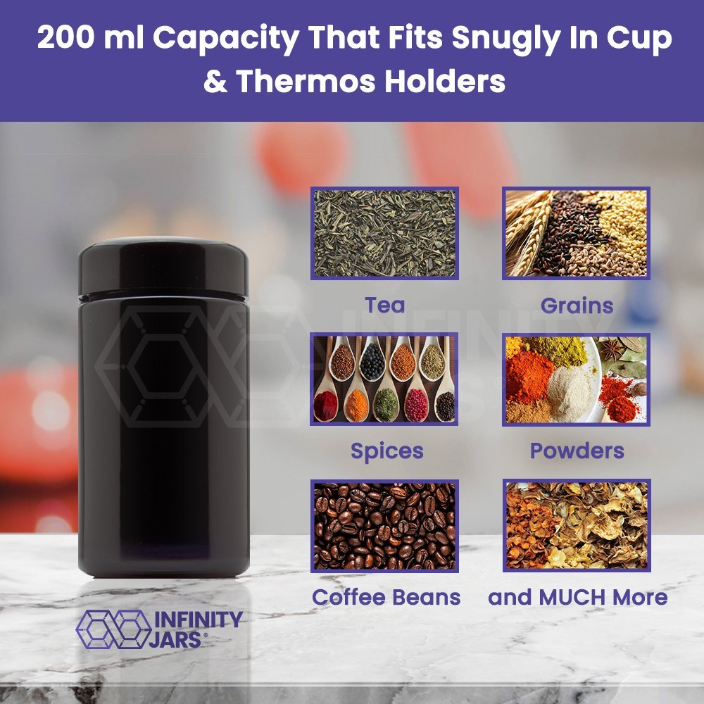 Infinity Jars 200 ml (6.7 fl oz) Tall Black Ultraviolet Glass Screw Top Jar