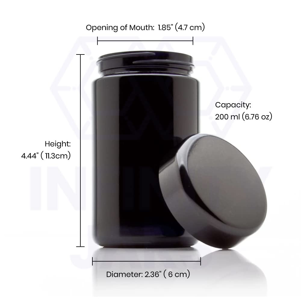 Infinity Jars 200 ml (6.7 fl oz) Tall Black Ultraviolet Glass Screw Top Jar