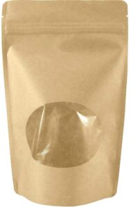 sohler natural kraft stand up pouches with window and zip lock food storage bag, pack of 100 (m, 100-pack)
