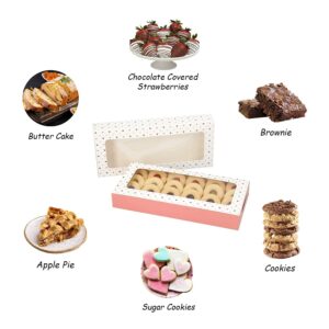 MAKOLO 20 Pack Bakery Boxes with Window Small 9.5x4.3x1.4 inch for Sugar Cookie, Chocolate Covered Strawberry, Cake, Candy, Tart, Pie (Two-Tone Pink)