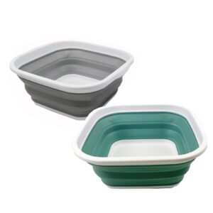 sammart 5.5l (1.4 gallons) collapsible plastic washing tub - portable washing basin - foldable tub - easy storage space saving kitchen washtub (grey + pale blue (set of 2))