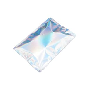 qq studio 100 pcs metallic mylar foil open top sealable bags (12x18cm(4.7x7"), 100x holographic)