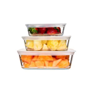 simax square glass containers with lids: meal prep container glass - borosilicate glass food storage containers glass - set of 3 glass food prep containers with lids airtight - small, medium and large
