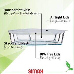 Simax Square Glass Containers With Lids: Meal Prep Container Glass - Borosilicate Glass Food Storage Containers Glass - Set of 3 Glass Food Prep Containers With Lids Airtight - Small, Medium And Large