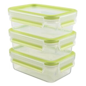 emsa "clip & close 2.0" 3 piece food storage container, light green