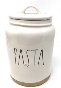 rae dunn pasta white ceramic canister with tan sand stone accent ll black