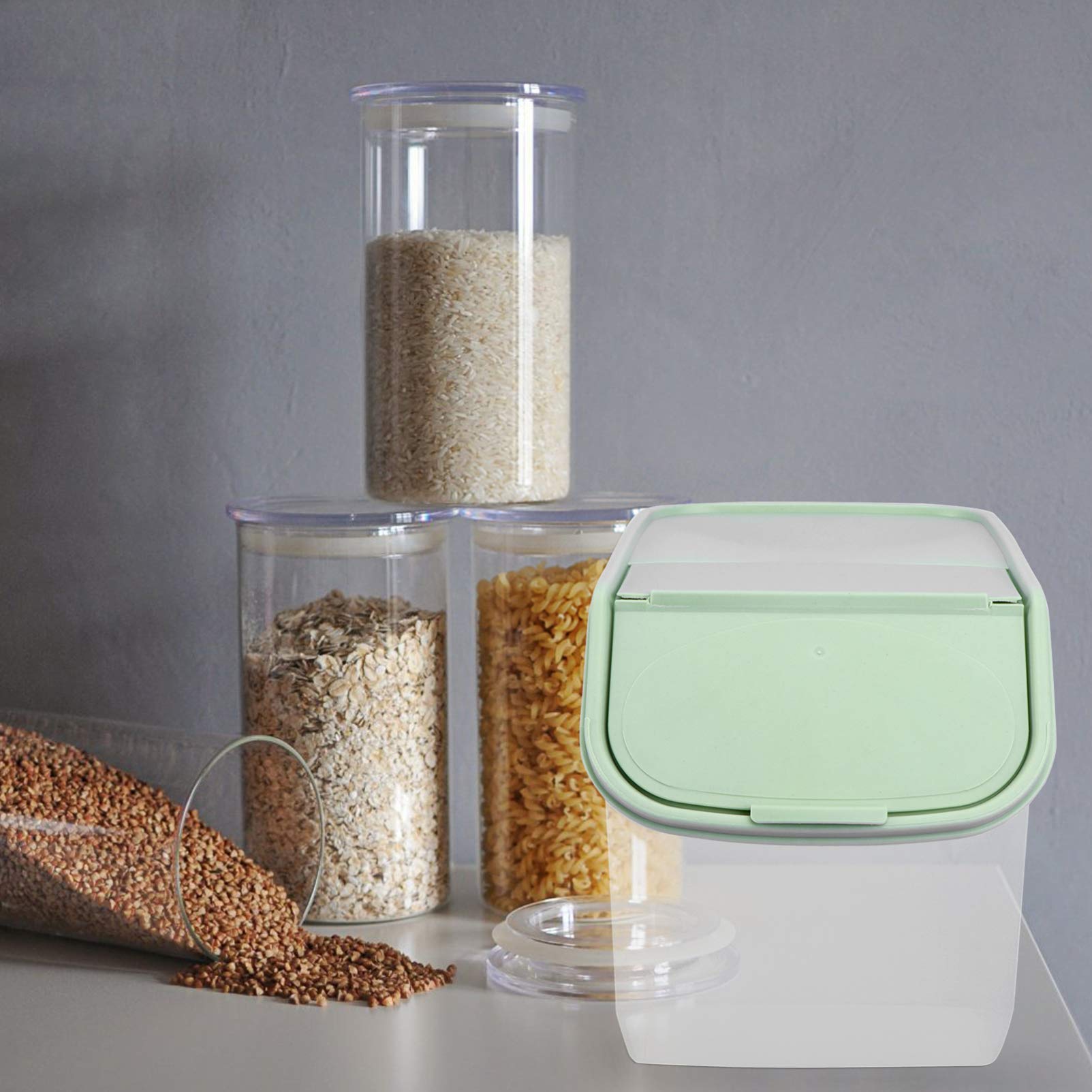 Cabilock Rice Storage Bin Cereal Containers Large Dispenser Food Storage Containers Kitchen Pantry Storage Containers for Sugar Flour and Baking Supplies Green