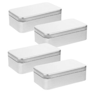 doitool metal box 4pcs tins containers, metal rectangular empty hinged tins box, portable storage box with lid, small box set for home organizer(4.32x2.55x1.38inch, silver) jar