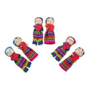 novica valentine's theme handmade worry dolls from guatemala with hearts and cotton storage pouch, 2.5", joined in love'