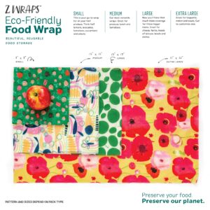 Z Wraps 3-pack, Reusable Beeswax Food Wrap and Food Storage Saver Small, Medium, Large (Farmer's)