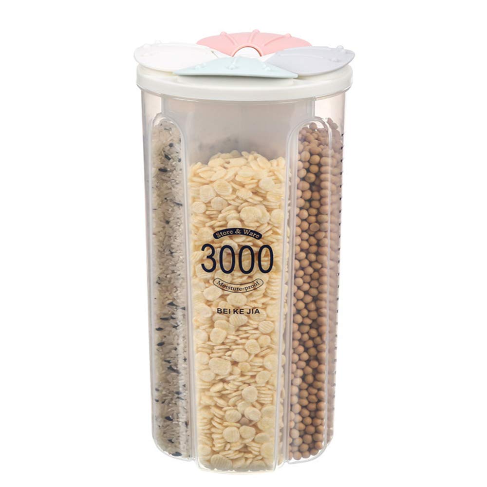 auons Airtight Kitchen Food Storage Container, Leak-Proof BPA Free Plastic Plastic Dry Cereal Dispensers Containers with Durable Lids for Flour, Sugar, Rice (3000ml 4 Color-4 Grid)