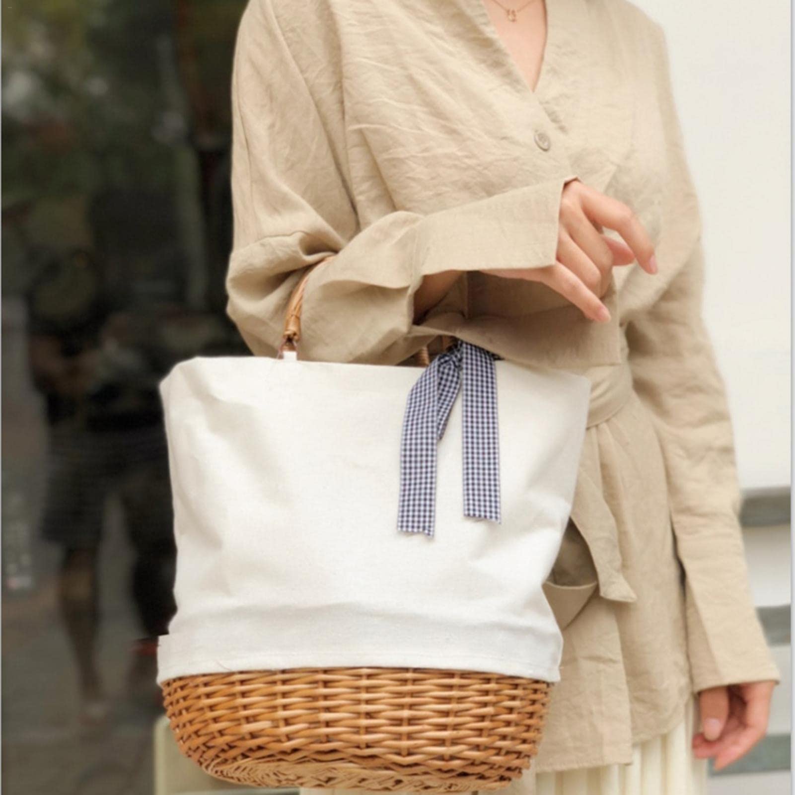 Market Basket Beach Chair Shopping Bag Shopping Basket Straw Bags Women's Straw Canvas Bag (Color : B)