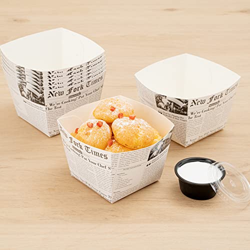 Restaurantware Bio Tek 4.3 x 4.3 x 3.2 Inch Snack Boxes 200 PE Coating Treat Boxes - Sturdy Disposable Newsprint Paper French Fry Boxes Open Top For Snacks or Baked Goods