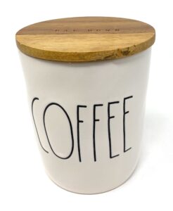 rae dunn coffee white ceramic canister with wood lid