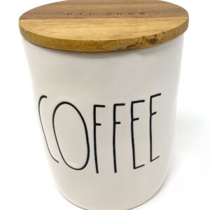 Rae Dunn COFFEE White Ceramic Canister with Wood Lid