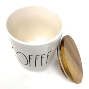 Rae Dunn COFFEE White Ceramic Canister with Wood Lid