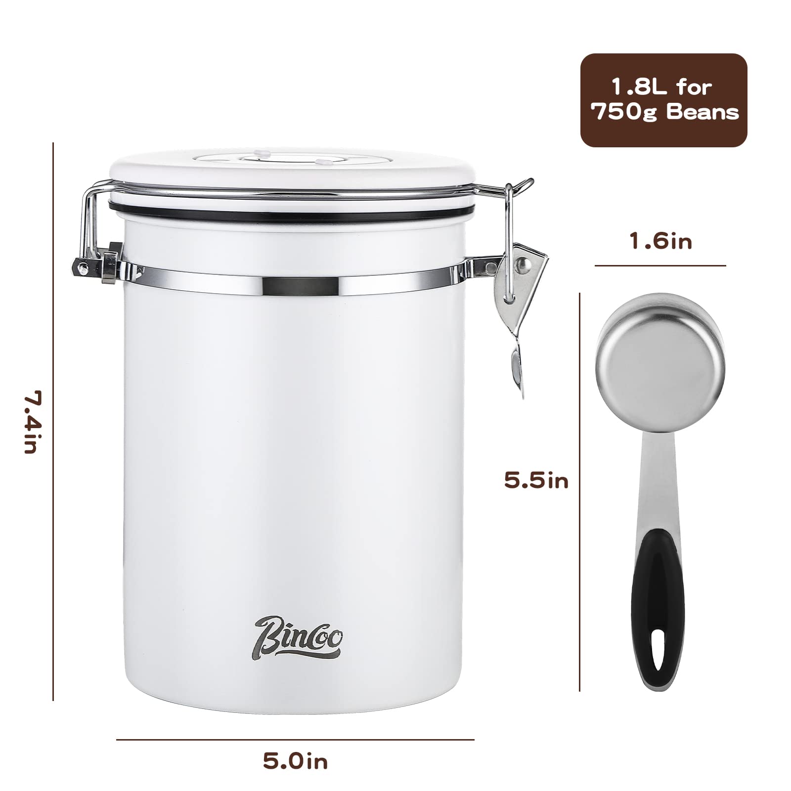 Bincoo Stainless Steel Coffee Containers 26oz, Coffee Canister for Ground Coffee, Airtight Coffee Container with Measuring Scoop